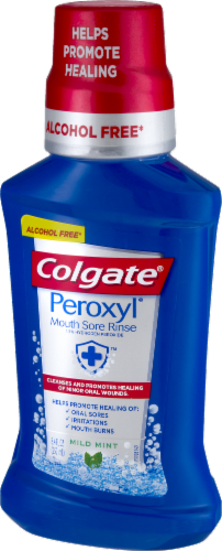 Colgate Peroxyl Mouth Sore Rinse Mild Mint Cleanser Alcohol Free Perspective: right