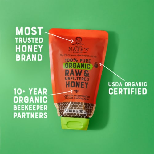 Nature Nate's® Organic 100% Pure Raw & Unfiltered Honey Squeeze Pouch Perspective: right