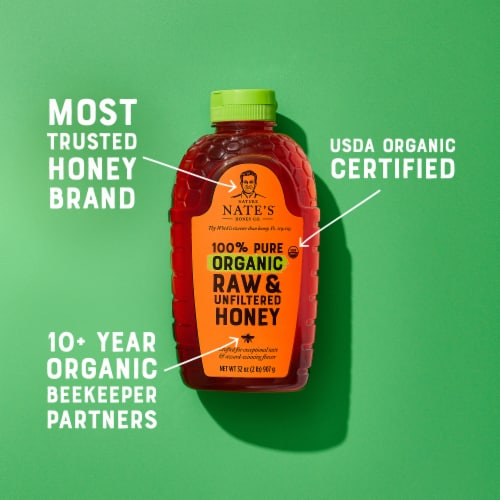 Nature Nate's Organic Raw & Unfiltered Honey Perspective: right