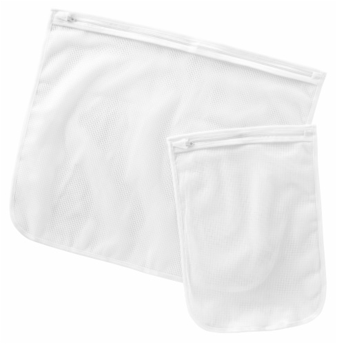 Whitmor Zippered Mesh Laundry Wash Bags - Set of 2 - One Small 11 x 15 inch  and one Large 21 x 18 inch - White