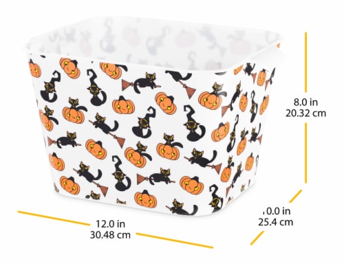 Whitmor Halloween Storage Tote - Orange and Black Cats and Pumpkins Perspective: right