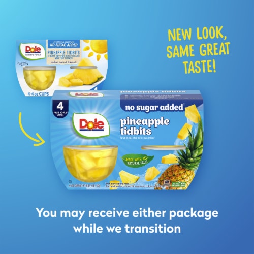 Dole® Fruit Bowls® Pineapple Tidbits With No Sugar Added Cups Perspective: right
