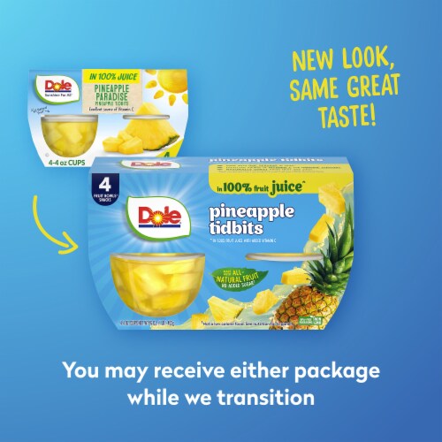 Dole® Fruit Bowls® Pineapple Tidbits In 100% Pineapple Juice Cups Perspective: right
