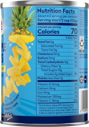 Dole Canned Pineapple Chunks in 100% Pineapple Juice Case