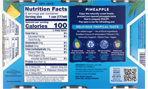Dole® Pineapple 100% Juice Cans Perspective: right