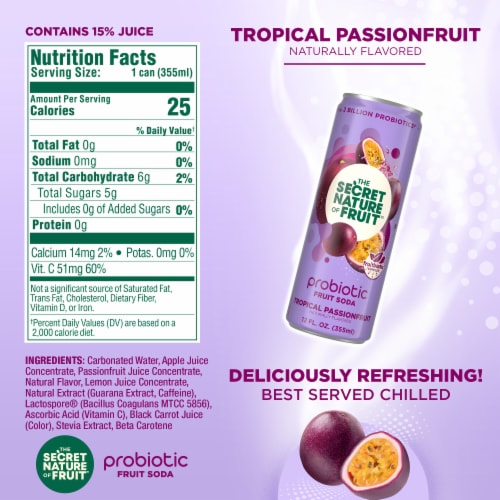 The Secret Nature of Fruit™ Tropical Passionfruit Probiotic Fruit Soda Perspective: right