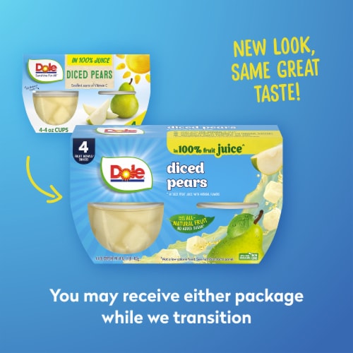 Dole® Fruit Bowls® Diced Pears In 100% Juice Cups