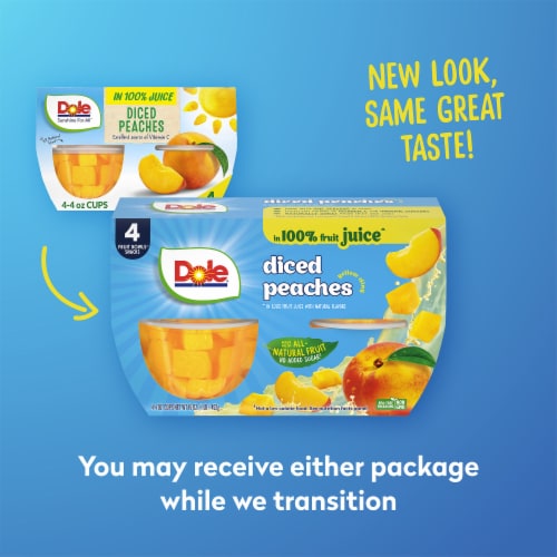 Dole® Fruit Bowls® Yellow Cling Diced Peaches In 100% Fruit Juice Cups Perspective: right