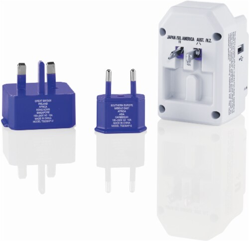Conair Travel Smart® All-In-One Adapter with USB - Blue/White Perspective: right