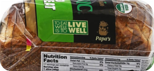 Papa's Organic 100% Honey Whole Wheat Bread Perspective: right
