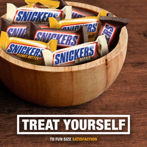 Snickers Original & Peanut Butter & Almond Variety Pack Fun Size Chocolate Candy Bars Perspective: right