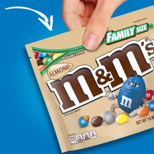 M&M'S Almond Milk Chocolate Candy Family Size Bag Perspective: right