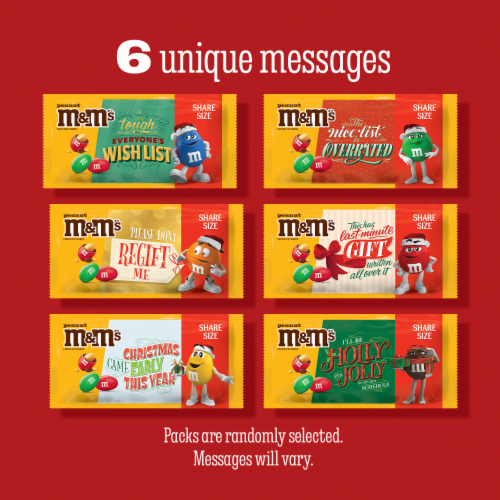 M&M'S Peanut Chocolate Christmas Candy Share Size Pack Perspective: right
