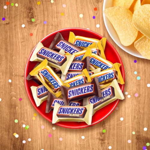 Snickers Original & Peanut Butter & Almond Variety Pack Fun Size Chocolate Candy Bars Bag Perspective: right