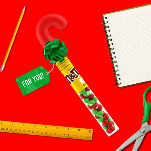 M&M'S Holiday Peanut Milk Chocolate Christmas Candy Cane Tube Perspective: right