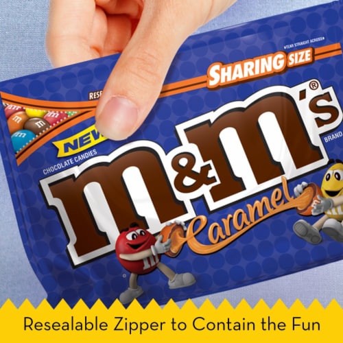 M&M'S Caramel Milk Chocolate Candy Sharing Size Bag Perspective: right