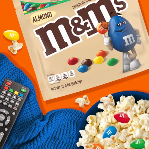 M&M'S Almond Milk Chocolate Candy Family Size Bag Perspective: right