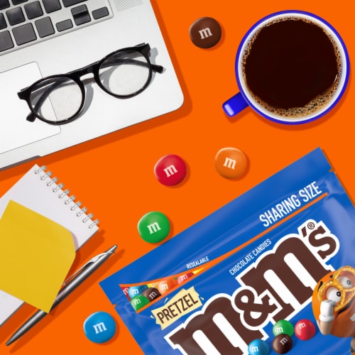 M&M'S Pretzel Milk Chocolate Candy Sharing Size Bag Perspective: right