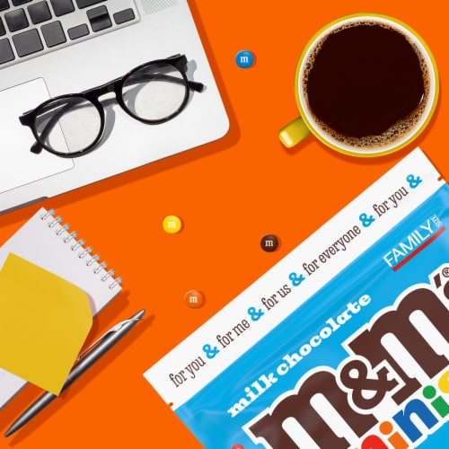 M&M'S Minis Milk Chocolate Summer Candy Family Size Bag Perspective: right