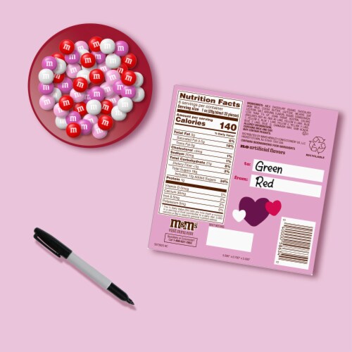 M&M'S Milk Chocolate Red, Pink & White Valentine's Day Candy Gift Box Perspective: right