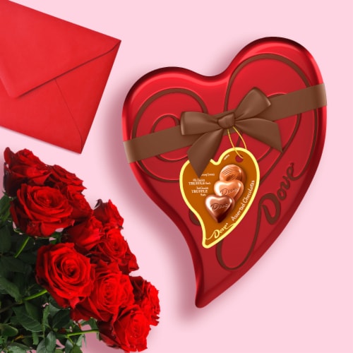 Dove Assorted Valentine's Day Chocolate Truffle Candy Heart Tin Perspective: right