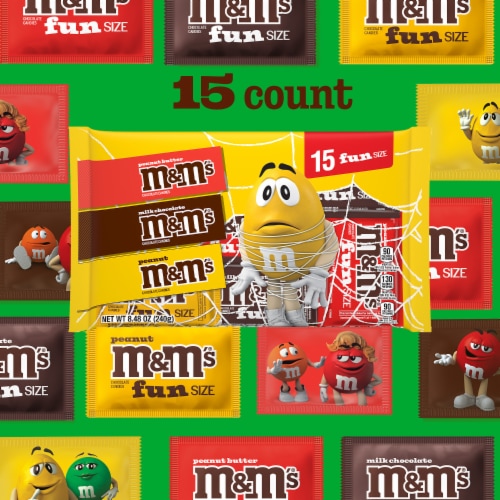 M&M'S Milk Chocolate Peanut & Peanut Butter Fun Size Halloween Candy Variety Pack Bag Perspective: right