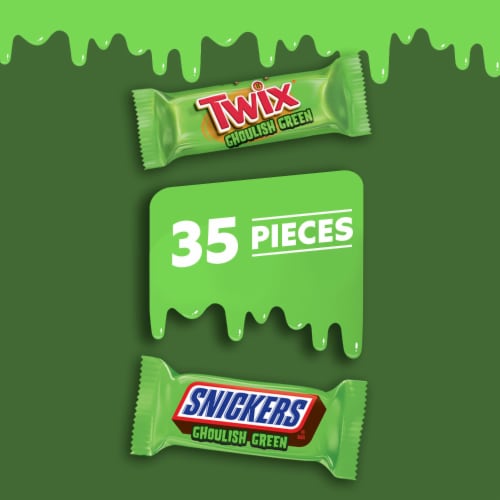 Snickers & Twix Ghoulish Green Chocolate Halloween Candy Bars Bulk Bag Perspective: right