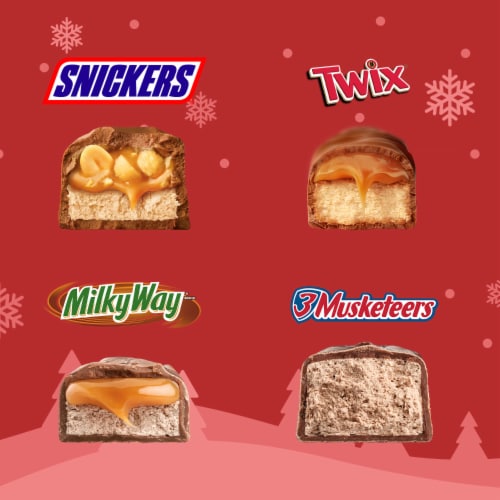 Snickers Twix Milky Way & 3 Musketeers Mini Chocolate Christmas Candy Bars Bulk Bag Perspective: right