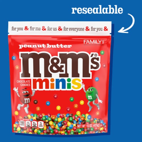 M&M'S Minis Peanut Butter Milk Chocolate Summer Candy Family Size Bag Perspective: right