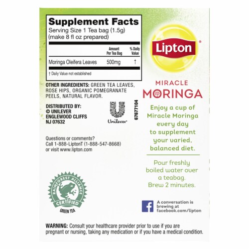 Lipton® Miracle Moringa Pomegranate Green Tea Bags Perspective: right