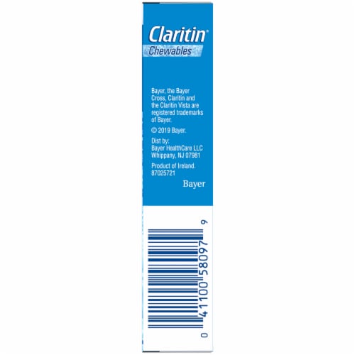 Claritin 24 Hour Allergy Relief Cool Mint Chewable Tablets Loratadine 10mg Perspective: right