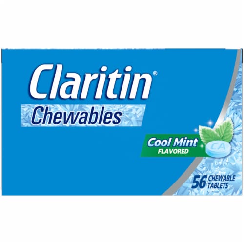 Claritin Non-Drowsy 24 Hour Allergy Relief Loratadine Cool Mint Chewable Tablets 10mg Perspective: right