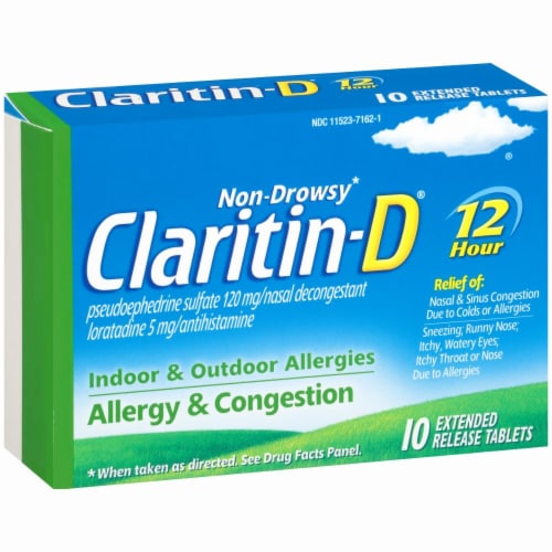 Claritin-D Non-Drowsy Indoor & Outdoor Allergies Allergy & Congestion Extended Relief Tablets Perspective: right