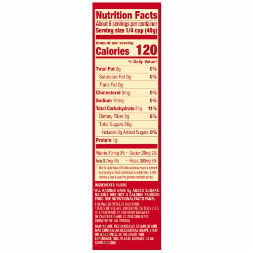 Nutrition Information & Facts Label - California Raisins