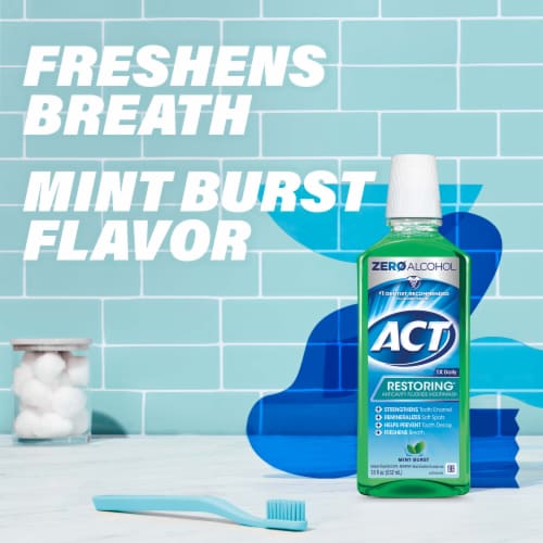 ACT Mint Burst With Zero Alcohol Restoring Anticavity Fluoride Mouthwash Perspective: right