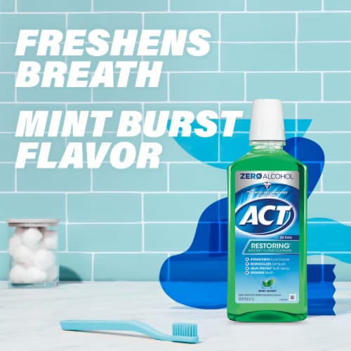 ACT Restoring Anticavity Fluoride With Zero Alcohol Mint Burst Mouthwash Perspective: right