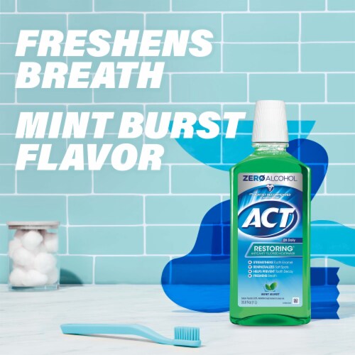ACT Restoring Anticavity Fluoride With Zero Alcohol Mint Burst Mouthwash Perspective: right