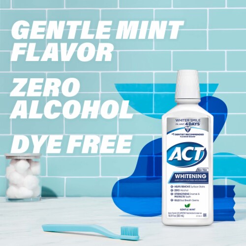 ACT Whitening Anticavity Gentle Mint Alcohol Free and Dye Free Fluoride Mouthwash Perspective: right