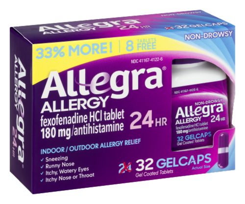 Allegra Non-Drowsy 24-Hour Allergy Relief Gelcaps 180mg Perspective: right