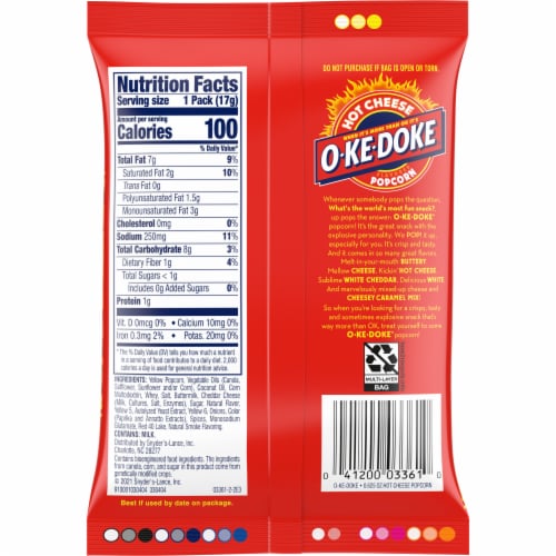 O-Ke-Doke Popcorn Hot Cheese Popcorn Perspective: right