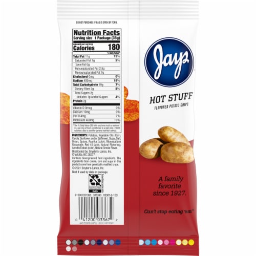Jays Hot Stuff Potato Chips Perspective: right