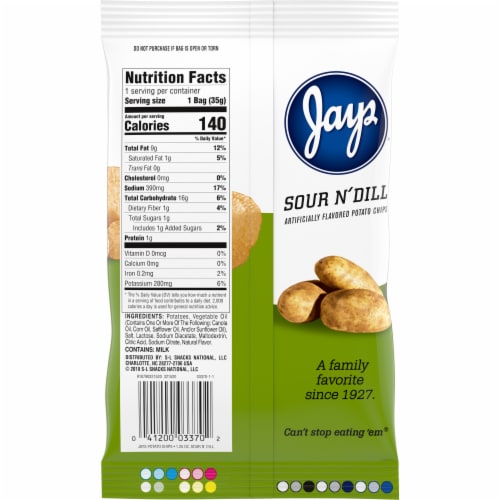 Jays Sour N' Dill Potato Chips Perspective: right