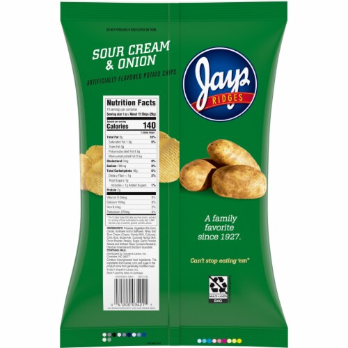 Jays Potato Chips, Sour Cream and Onion Ridges, 10 Oz Bag Perspective: right