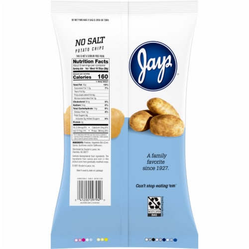 Jays® Potato Chips, No Salt, 8 Oz Bag Perspective: right