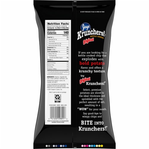 Krunchers!® Kettle Cooked Potato Chips, Original Chips, 8.5 Oz Bag Perspective: right