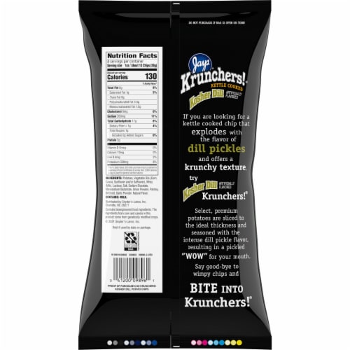 Krunchers!® Kettle Cooked Potato Chips, Kosher Dill Flavored Chips, 8 Oz Bag Perspective: right