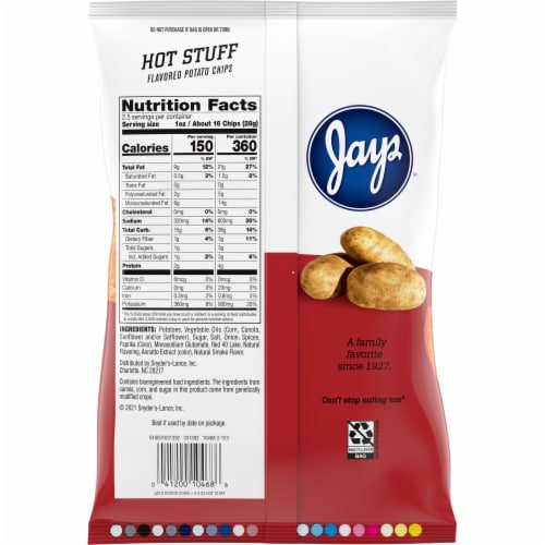 Jays® Hotstuff Potato Chips, 2.5 oz Snack Bag Perspective: right