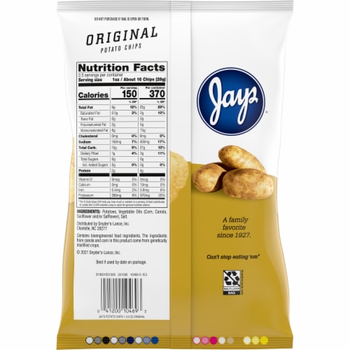 Jays® Original Potato Chips, 2.5 oz Perspective: right