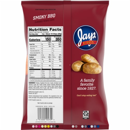 Jays Ridges Potato Chips, Smoky BBQ, 2.5 Oz Bag Perspective: right