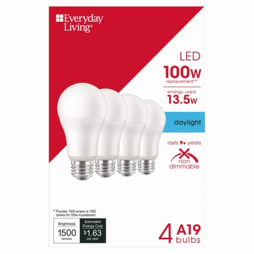 Everyday Living® 12.5 Watt (100 Watt) Daylight A19 LED Light Bulbs Perspective: right